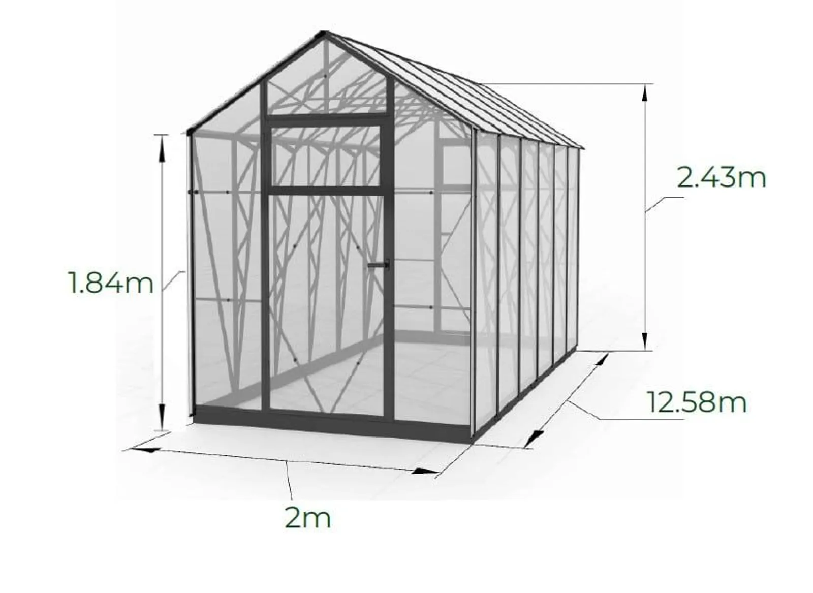 Växthus EcoSlider House 2,0 - 25,16 m² - galvaniserat stål - miniatyr 1