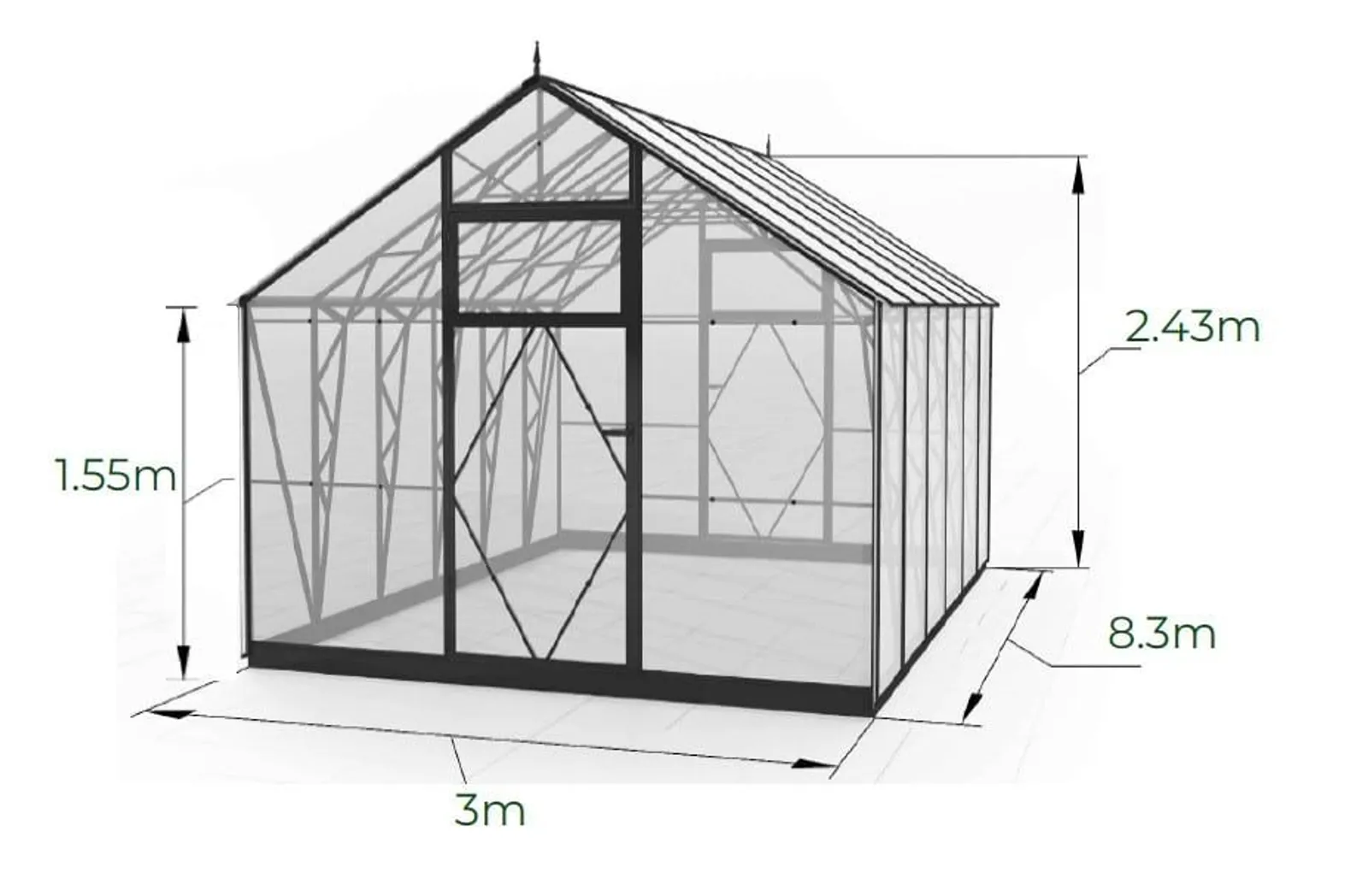 EcoSlider Lux 3,0 24,9 m² växthus i svart, produktbild på vit bakgrund