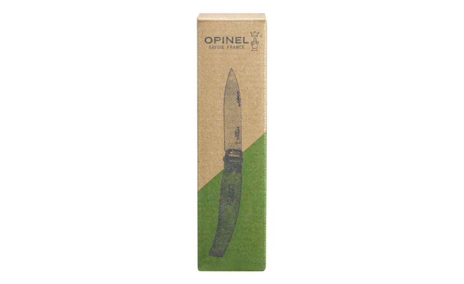 Opinel N08 klassisk trädgårdskniv i miljövänlig förpackning med elegant design och naturliga färger