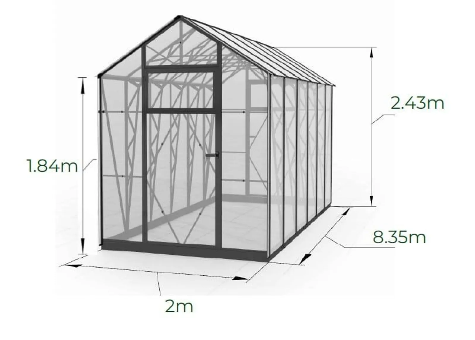 Växthus EcoSlider House 2,0 - 16,7 m² - galvaniserat stål - miniatyr 1