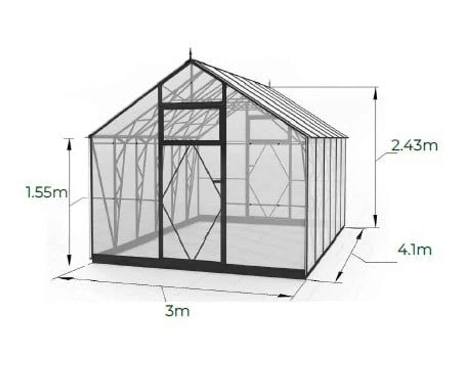 EcoSlider Lux 3,0 12,3 m² växthus i svart, produktbild på vit bakgrund
