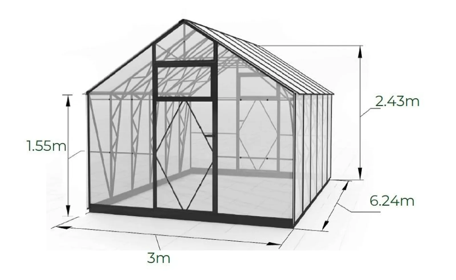 Växthus EcoSlider House 3,0 - 31,41 m² - galvaniserat stål - miniatyr 3