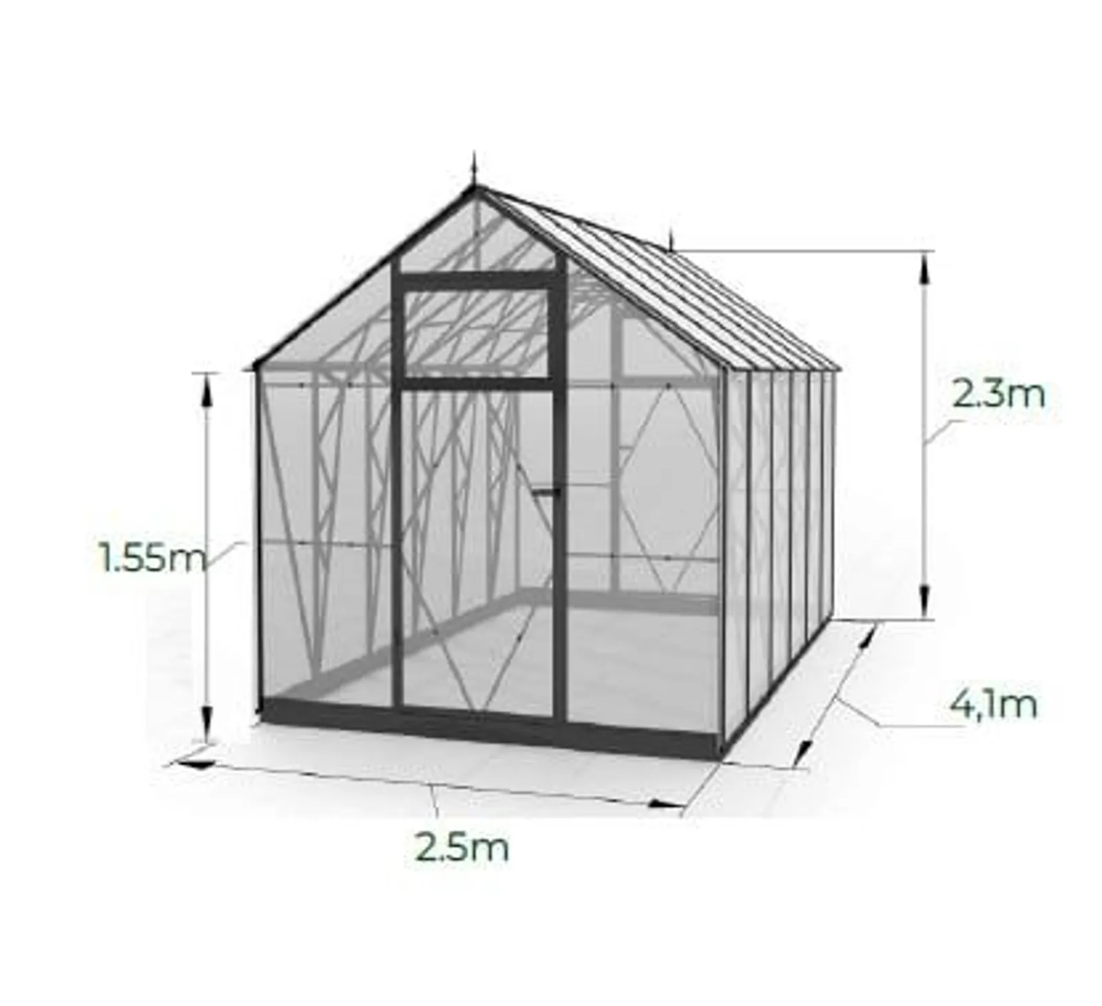EcoSlider Lux 2,5 10,25 m² växthus i svart, produktbild på vit bakgrund