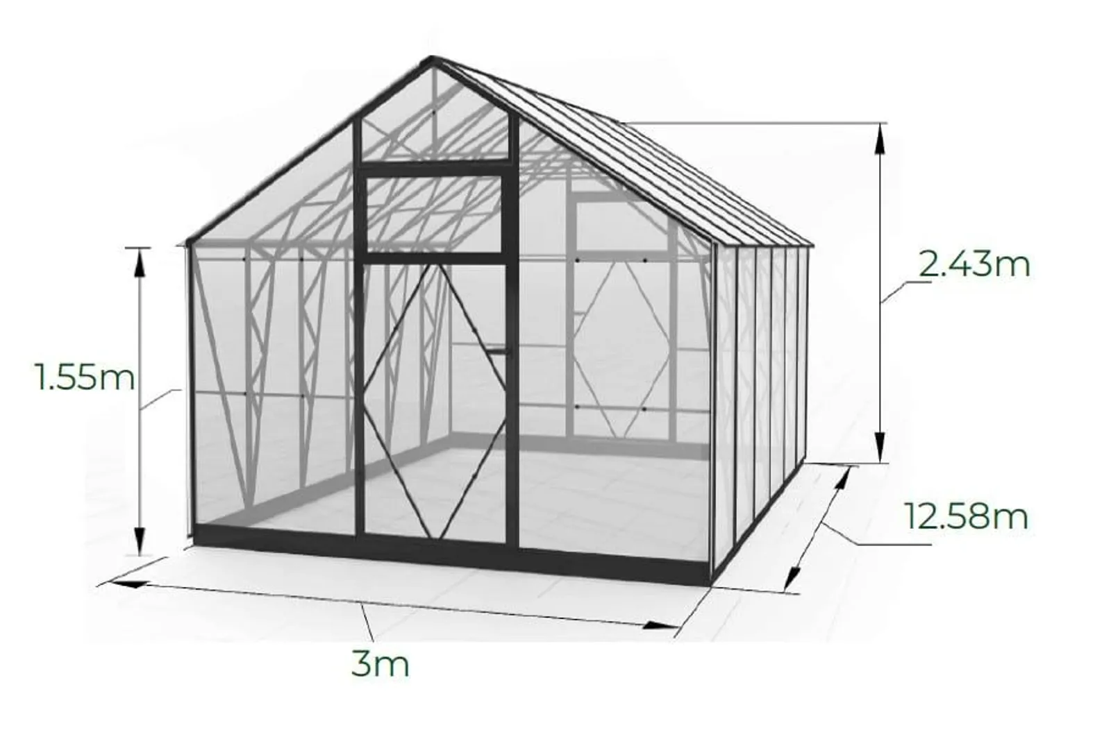Växthus EcoSlider House 3,0 - 37,74 m² - galvaniserat stål - miniatyr 3