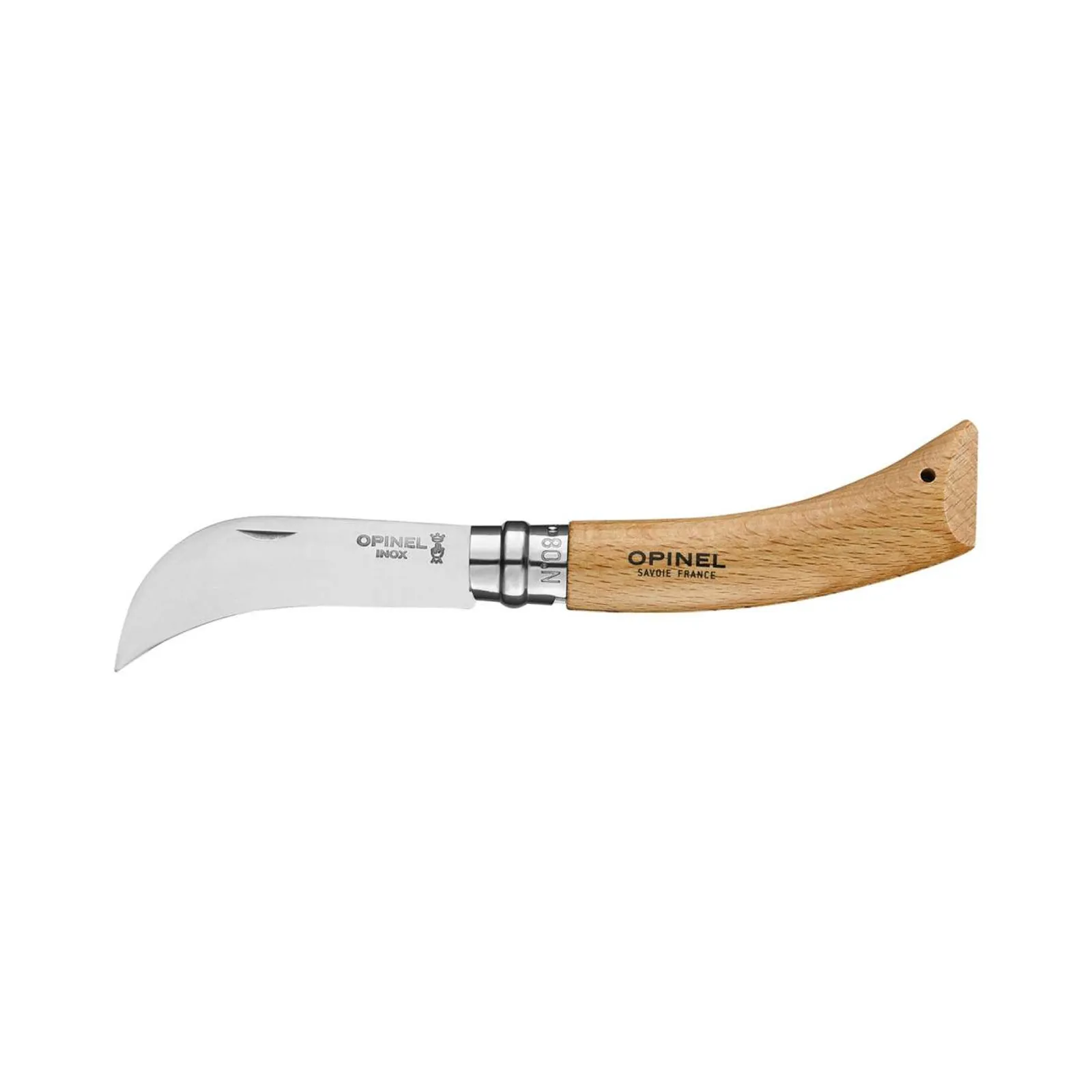 Opinel beskärnings- och ympkniv med böjt rostfritt stål blad och trähandtag - idealisk för trädgårdsarbete