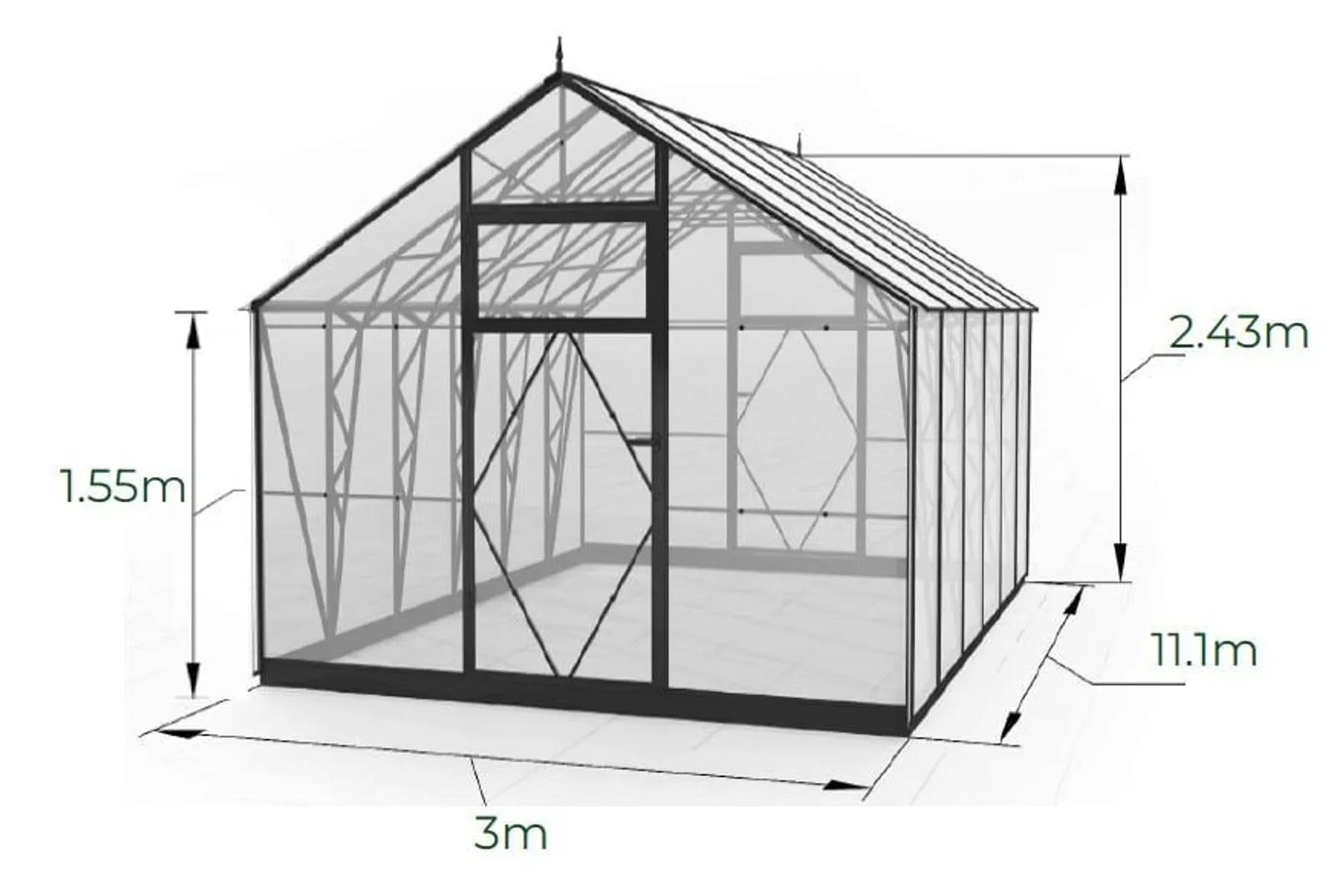 EcoSlider Lux 3,0 33,3 m² växthus i svart, produktbild på vit bakgrund