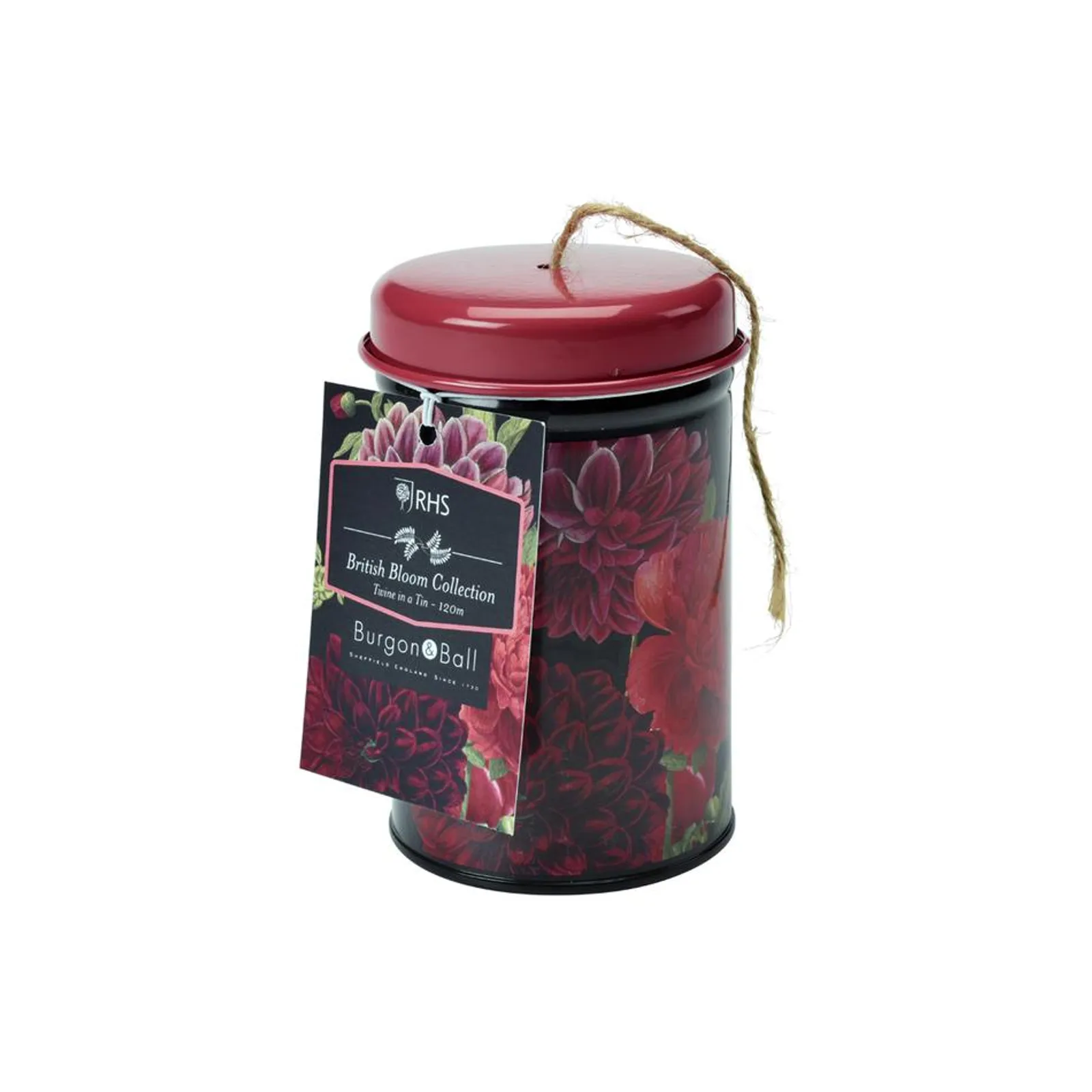 Jutesnöre på burk Burgon & Ball British Bloom — närbild