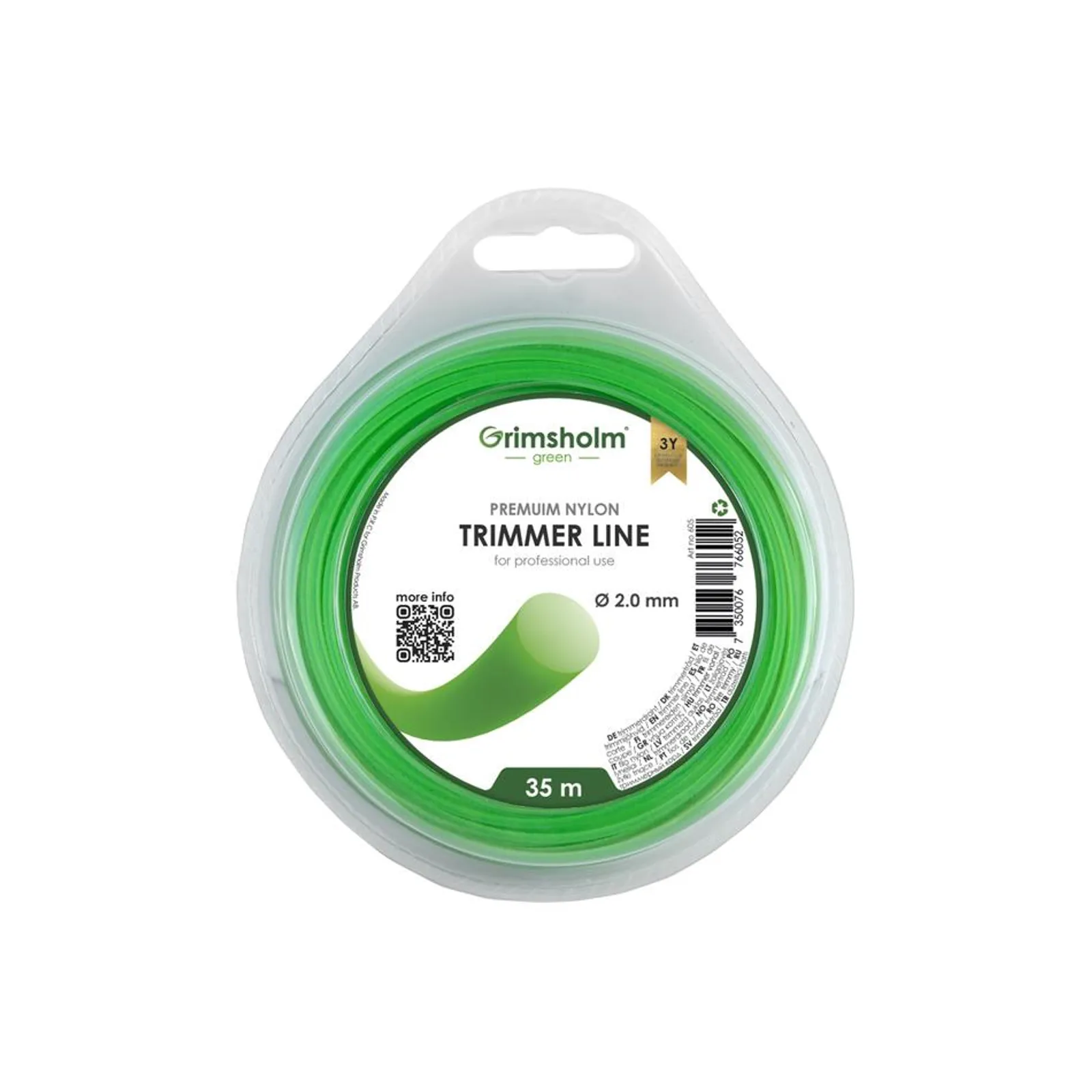 Trimmertråd 2,0mm — Grön nylontråd på rulle, 35 meter