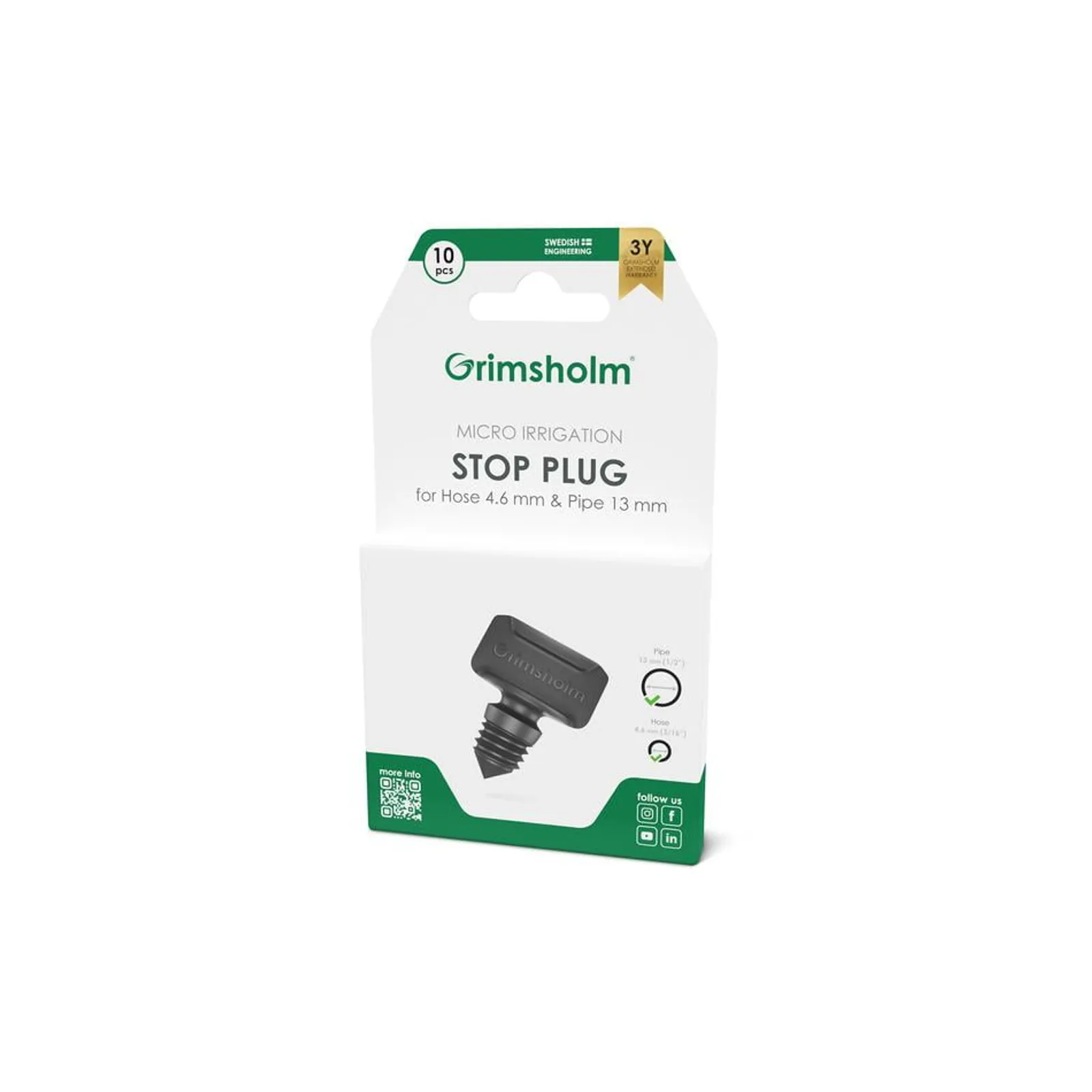 Stopp plugg Grimsholm 4,6 mm 10st — detalj