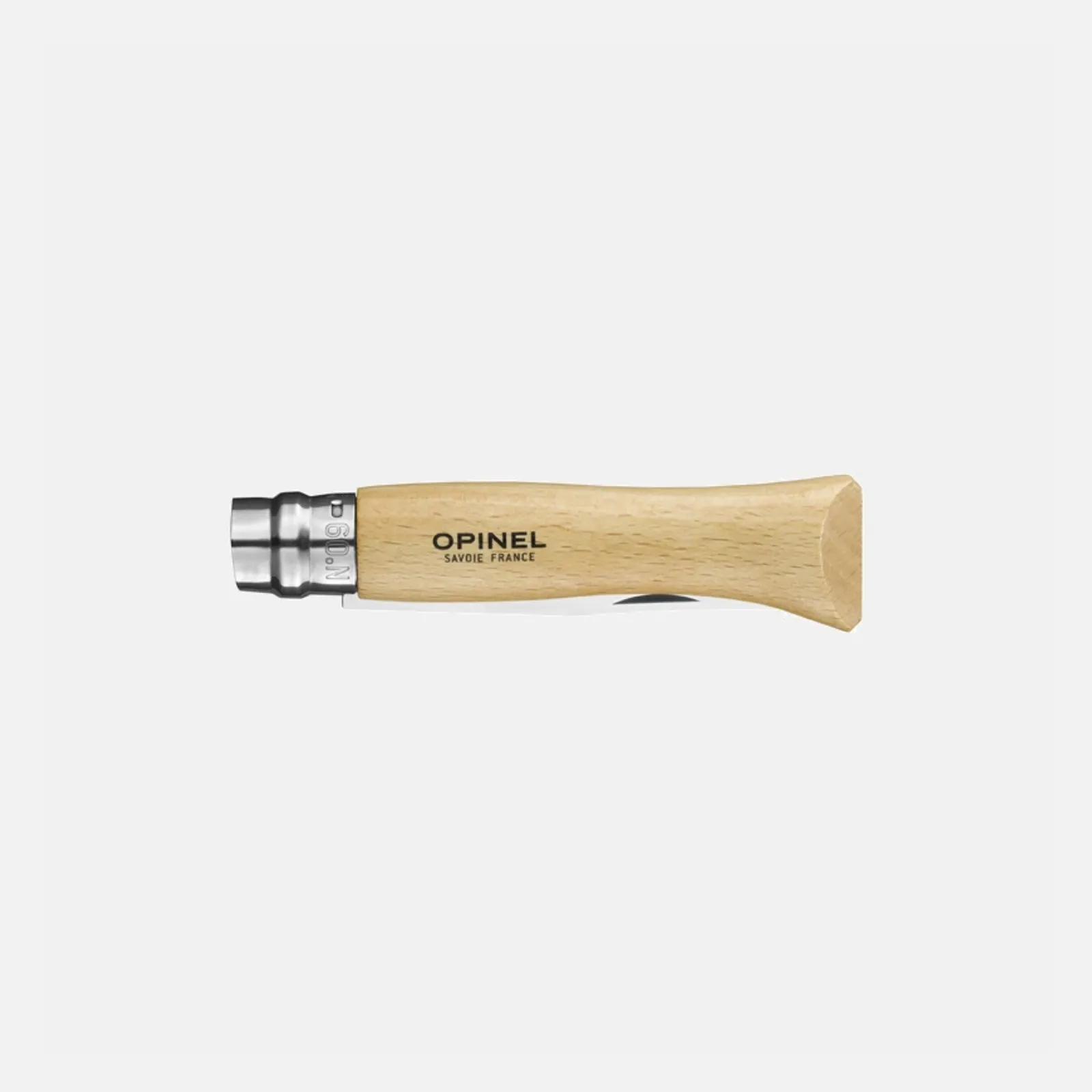 Opinel N09 kniv med naturligt trähandtag och rostfritt stål blad - visar elegant design och hantverk