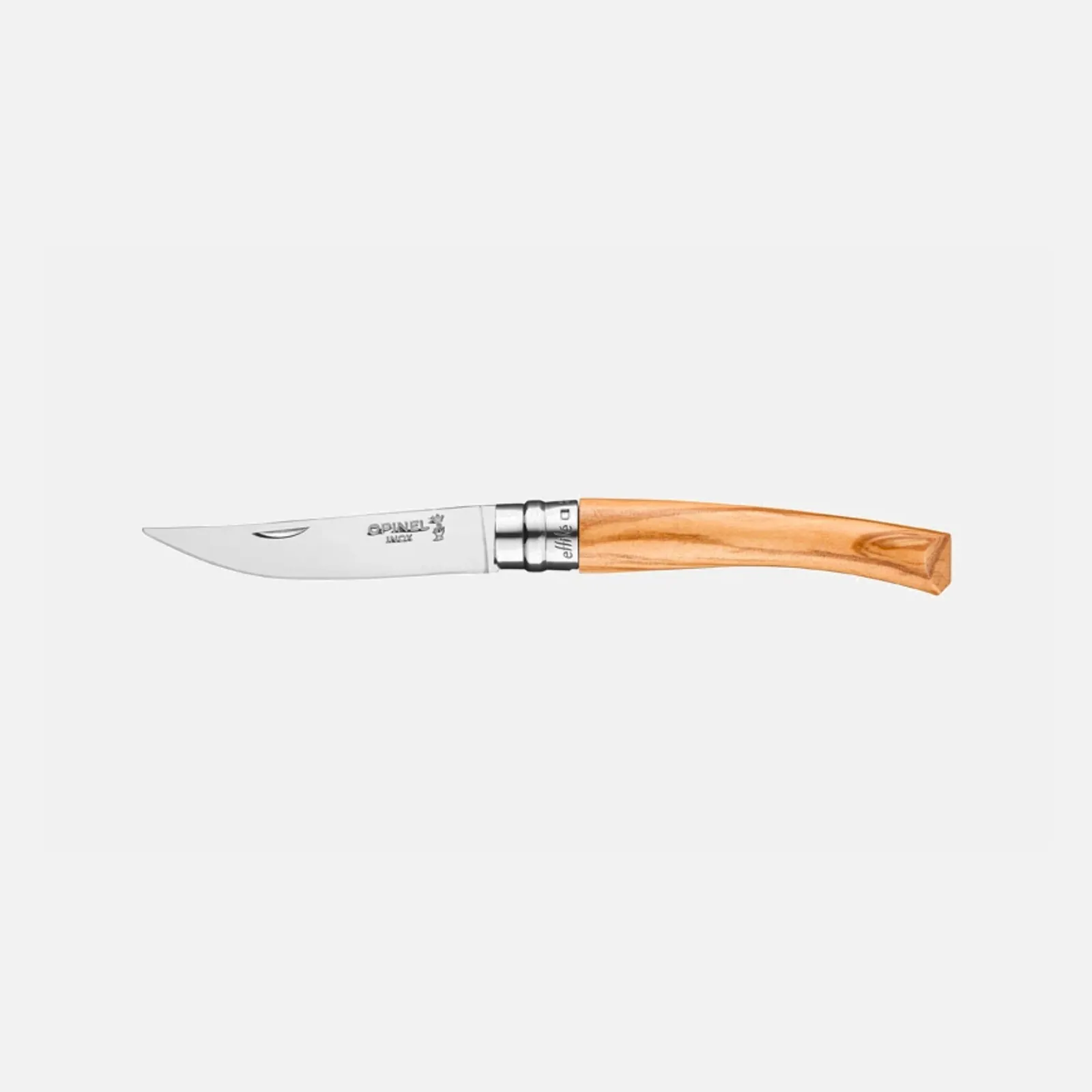 Opinel N08 Inox kniv med olivträ handtag och rostfritt stål blad - perfekt för trädgård och utomhusbruk
