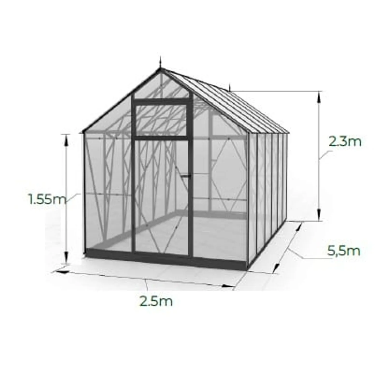 EcoSlider Lux 2,5 13,75 m² växthus i svart, produktbild