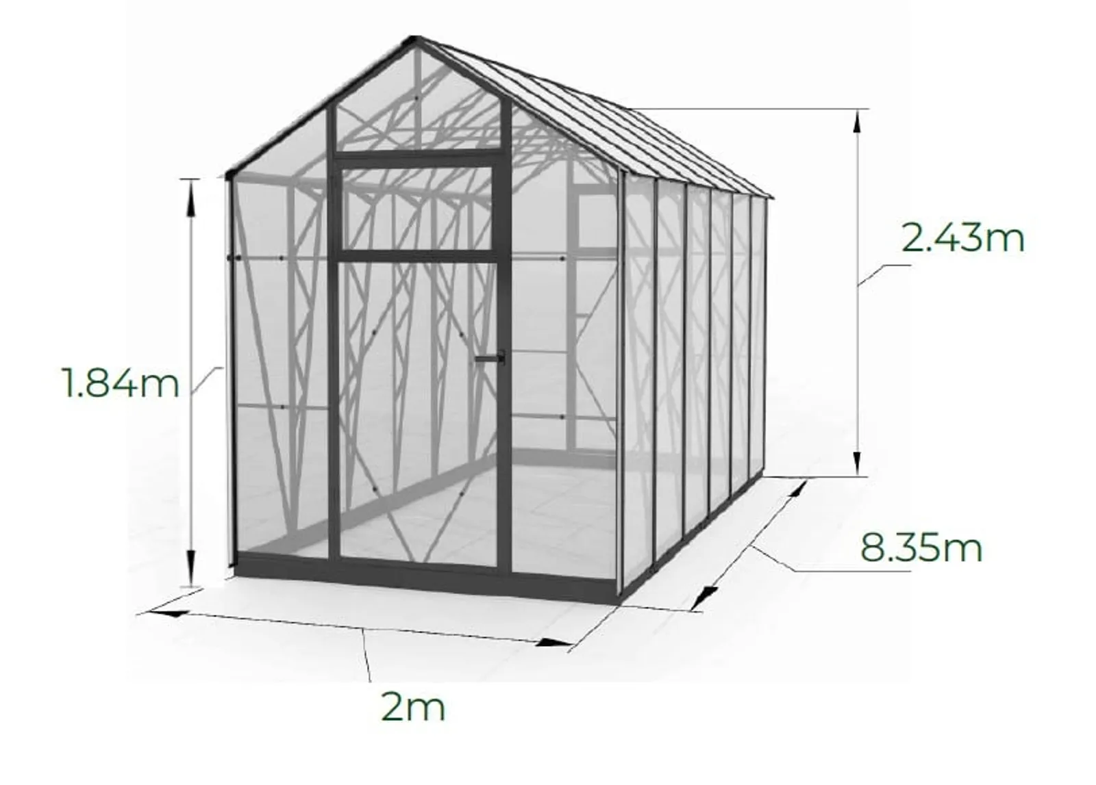 Växthus EcoSlider House 2,0 - 16,7 m² - galvaniserat stål - bild 1