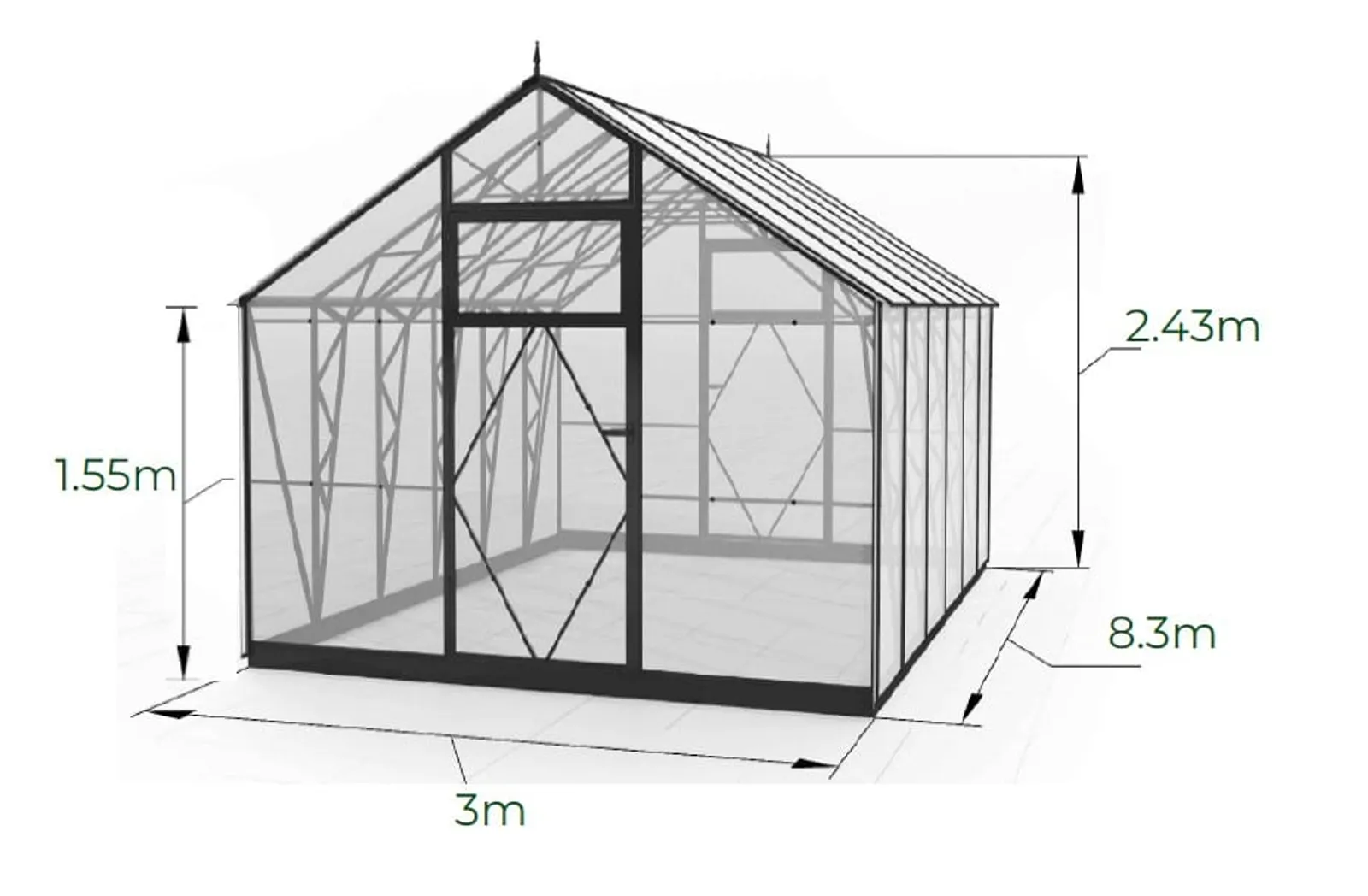 EcoSlider Lux 3,0 24,9 m² växthus i svart, produktbild på vit bakgrund