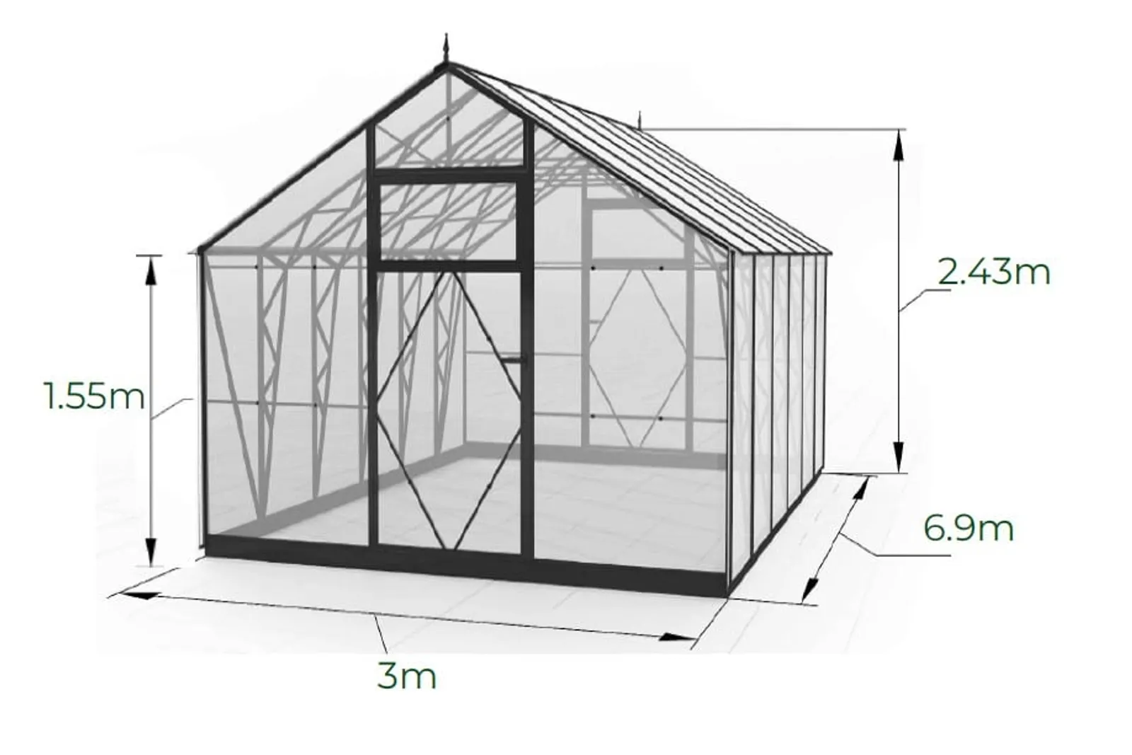 EcoSlider Lux 3,0 20,7 m² växthus i svart, produktbild på vit bakgrund