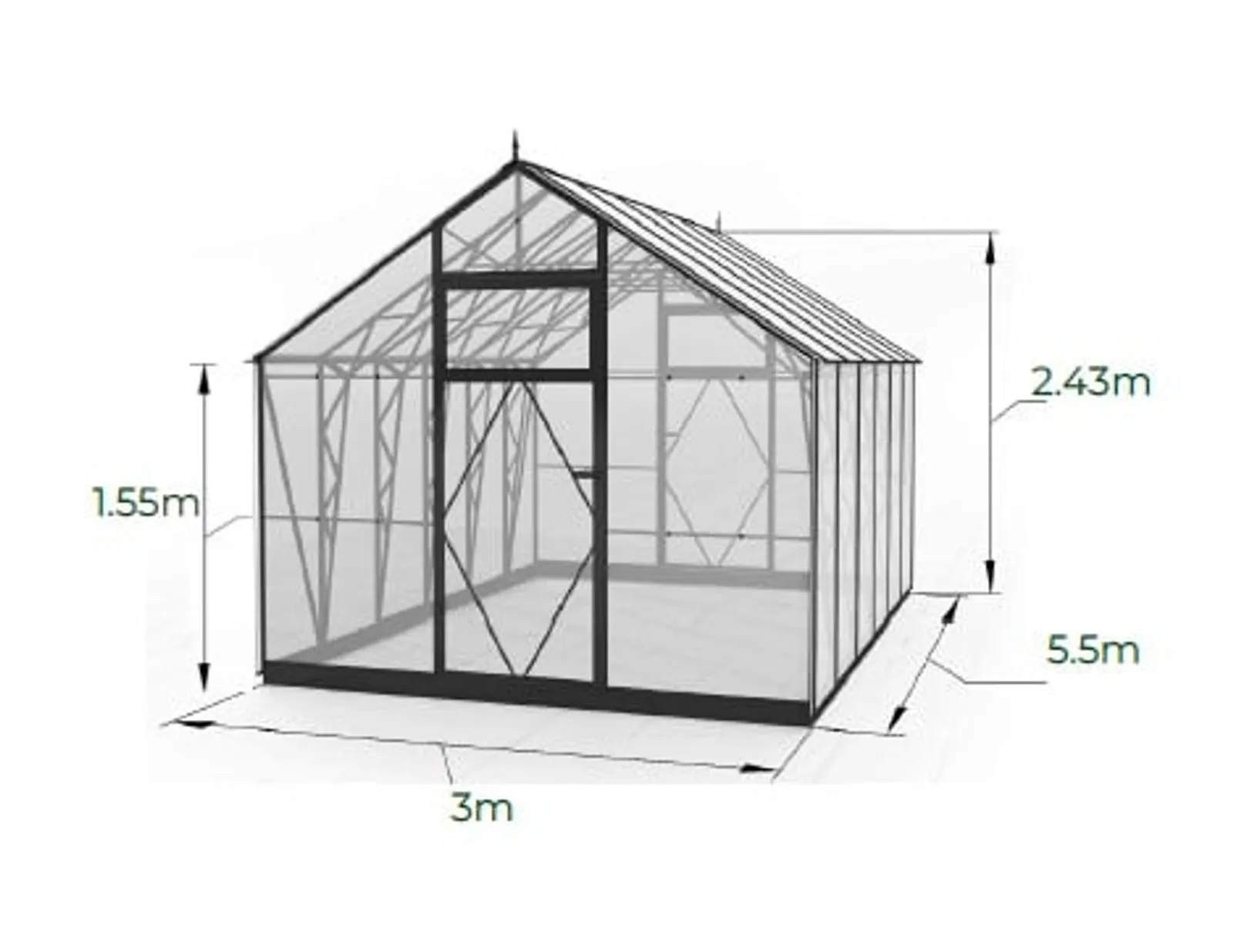EcoSlider Lux 3,0 16,5 m² växthus i svart, produktbild på vit bakgrund
