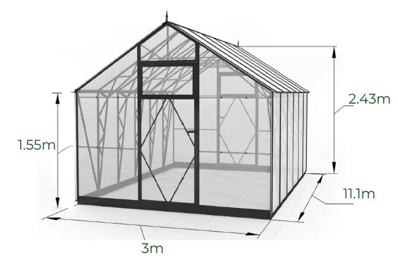 EcoSlider Lux 3,0 33,3 m² växthus i svart, produktbild på vit bakgrund