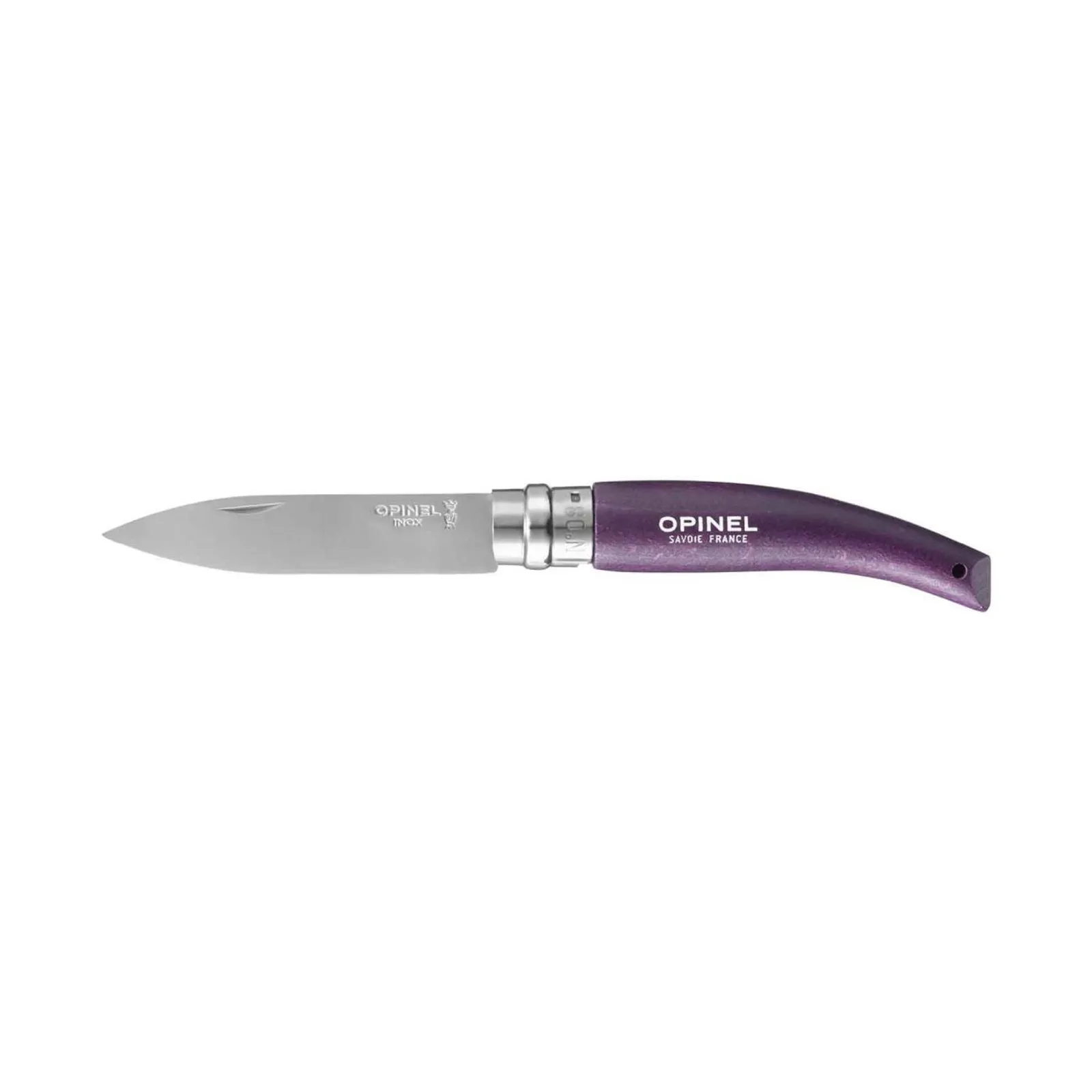 Opinel trädgårdskniv med rostfritt stål blad och livligt lila handtag - perfekt för trädgårdsarbete
