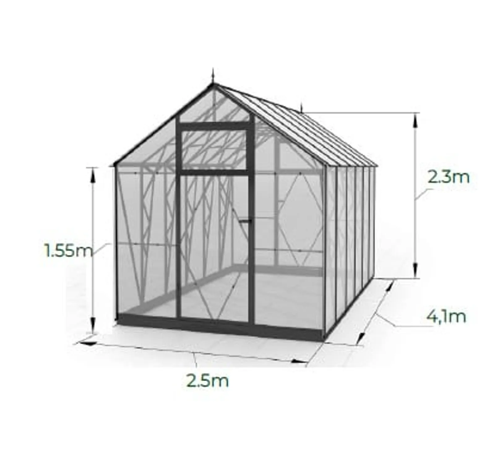 EcoSlider Lux 2,5 10,25 m² växthus i svart, produktbild på vit bakgrund