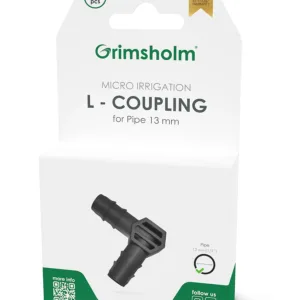 Grimsholm L-koppling 13 mm (1/2") för mikrobevattningsrör – 2-pack 90-graders vinkel